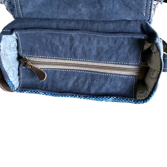 Myra Handbag Western Boho Cowhide Crossbody Leather & Canvas Cowgirl Zip Up Bag - Picture 12 of 16